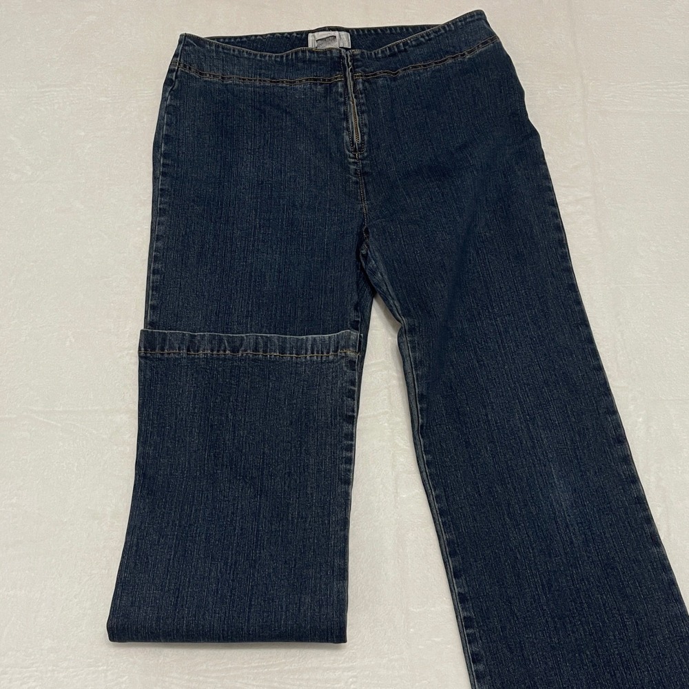 Soft Surroundings Women Sz Med Dark Wash Flare Leg Jeans Zipper Fly Cotton Blend - Picture 10 of 11